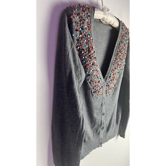 Anthropologie Moth Pom Pom Confetti Grey Cardigan Cotton Cashmere Blend Small - Picture 4 of 11